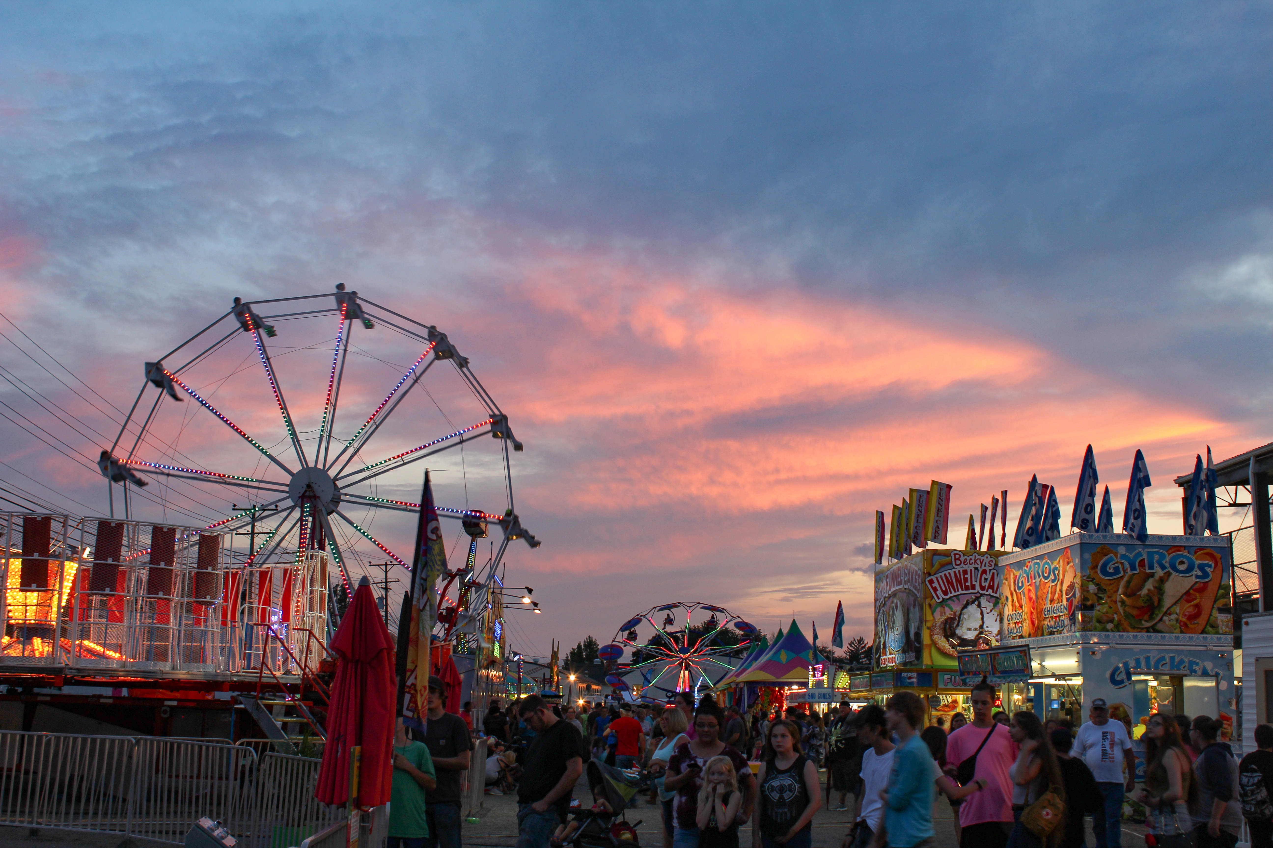 Scenic sunset photo overlooking the Carnival at the Greene County Fair