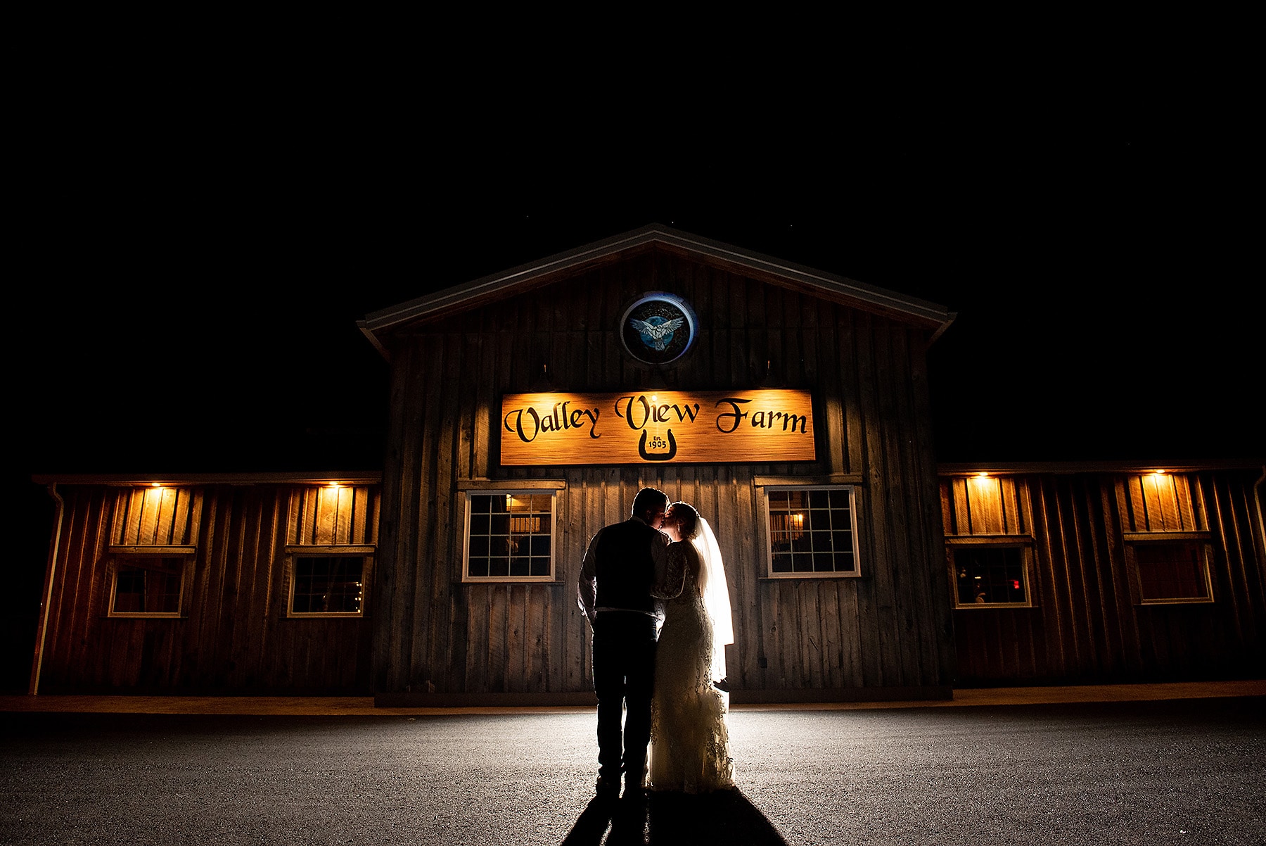 Valley View Farm Venue - Night Picture in Front of Barn