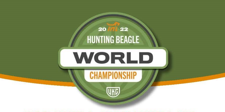 Green badge-style graphic for the 2022 Hunting Beagle World Championship, with ‘WORLD’ prominently displayed and the UKC logo at the bottom