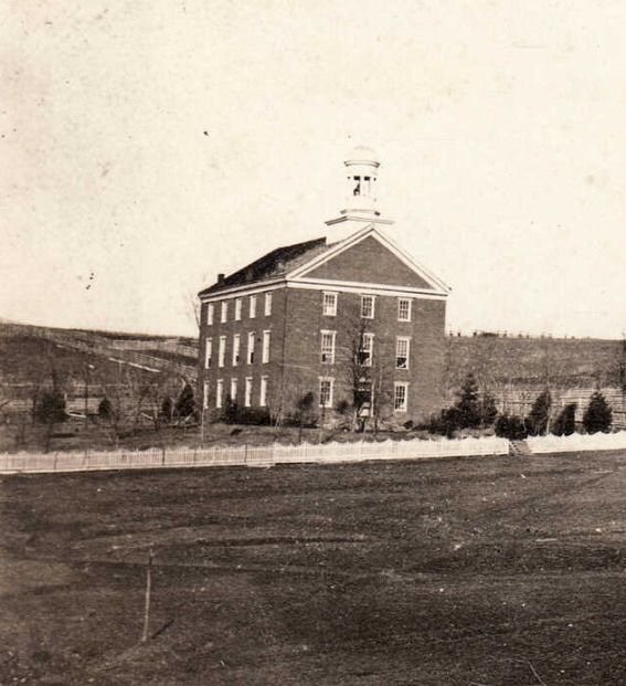 Photograph of Waynesburg University's Hanna Hall in the 1850's.