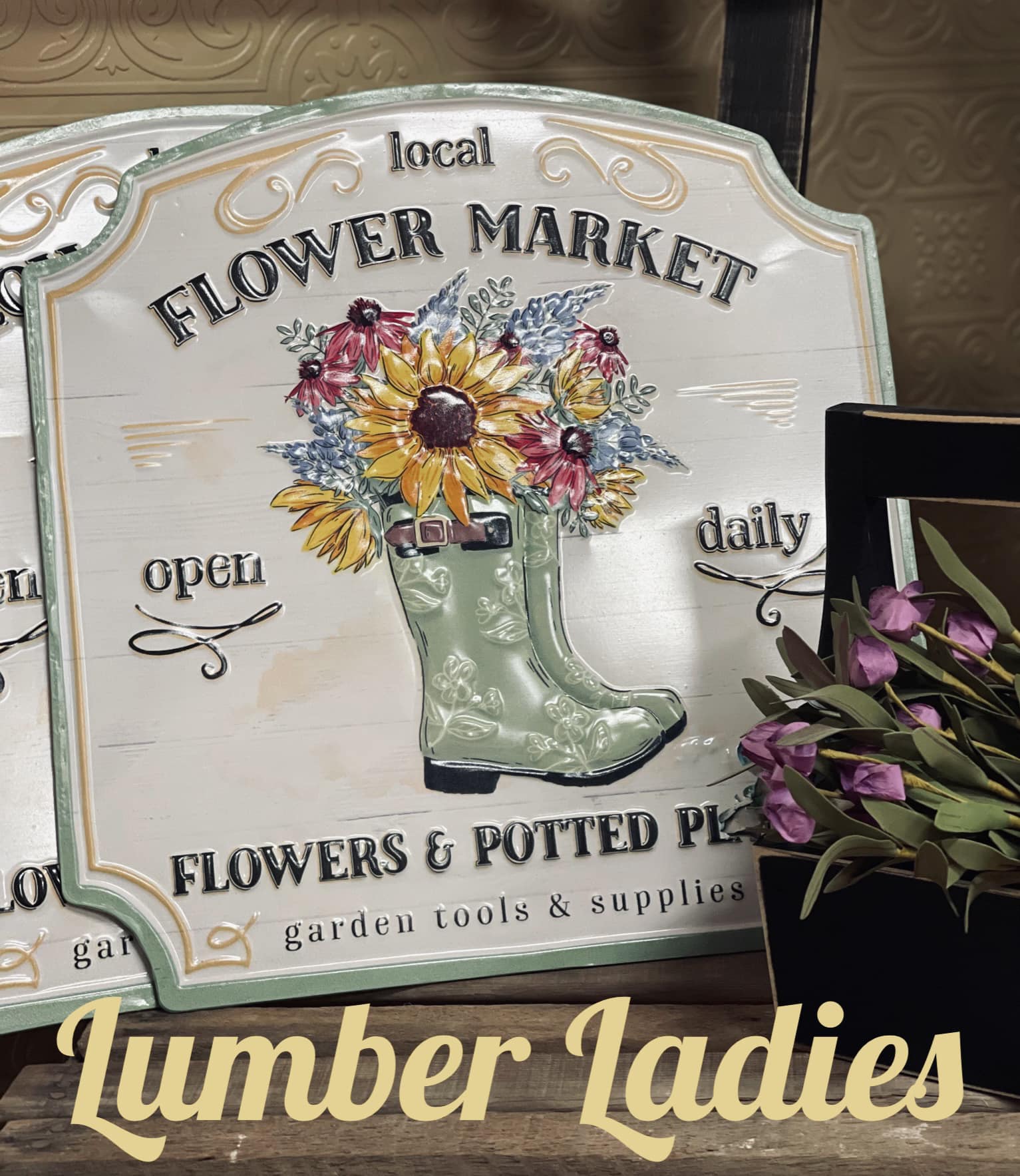 "Flower Market flowers & potted plants" sign.