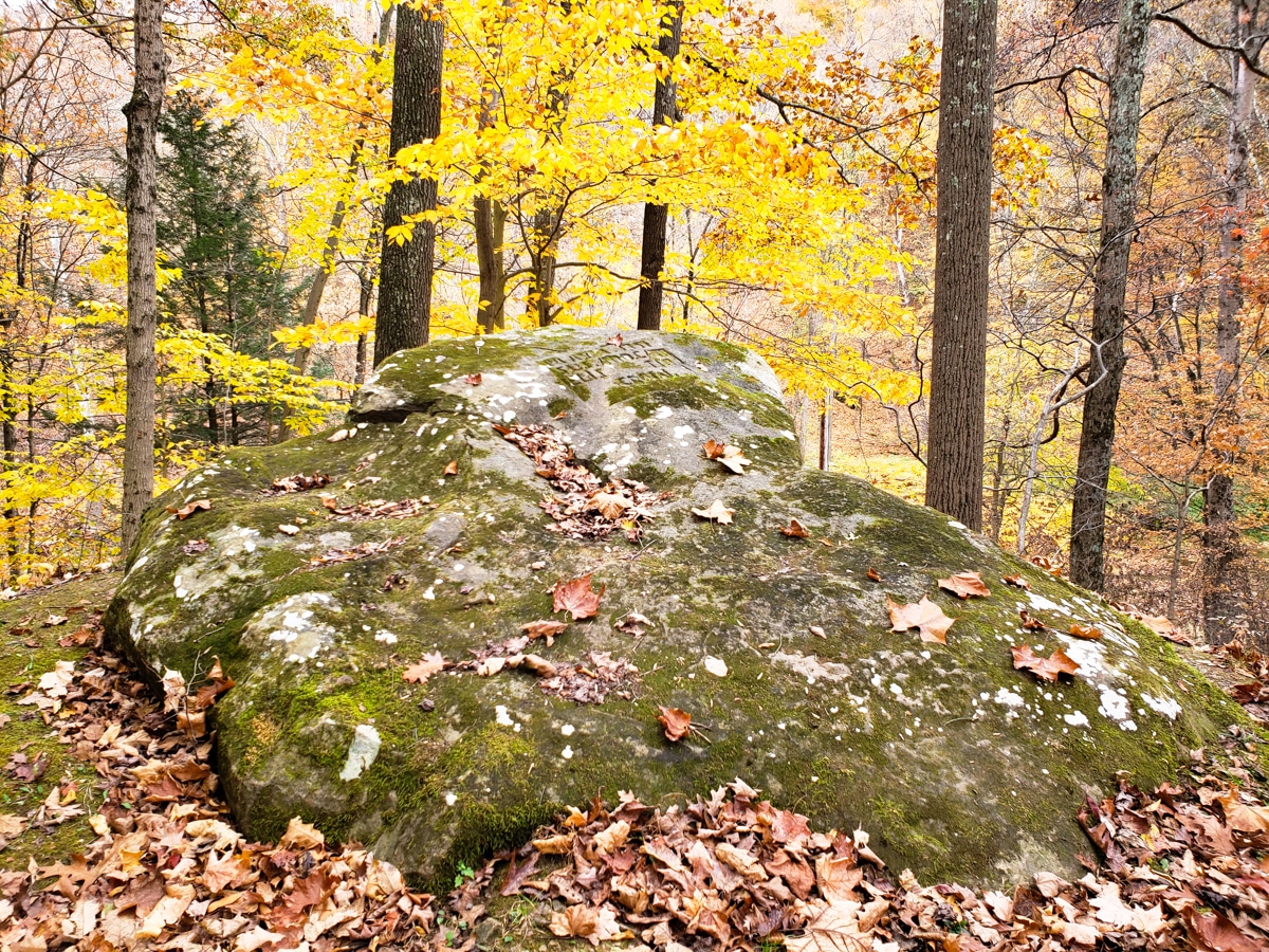 Photograph of Crow Rock in the fall.