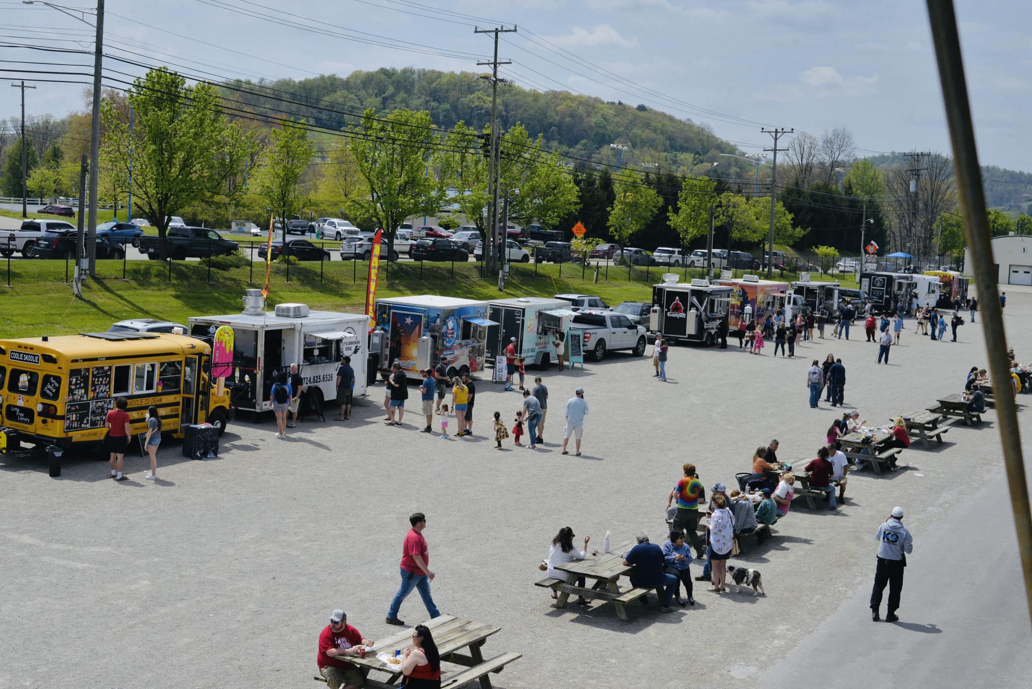 Aerial photograph of Battle and Thrive Food Truck Festival at the Greene County Fairgrounds.
