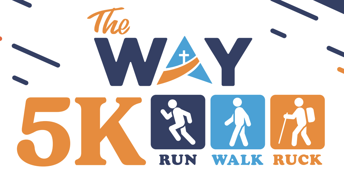 “The Way 5K Run, Walk, Ruck event logo featuring icons for running, walking, and rucking.”