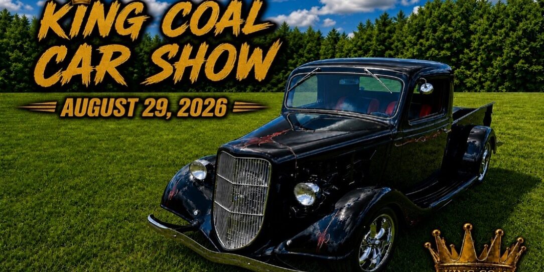 King Coal Charles Workman Memorial Car, Truck, & Motorcycle Show King Coal Car Show event poster featuring a black vintage pickup truck with the date August 29, 2026.